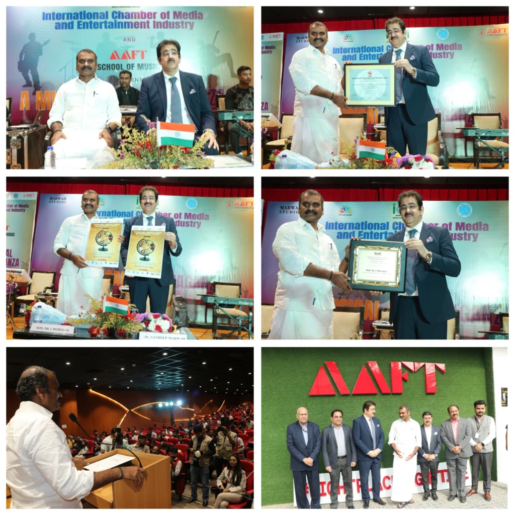 Minister L. Murugan Addresses AAFT Students at Marwah Studios