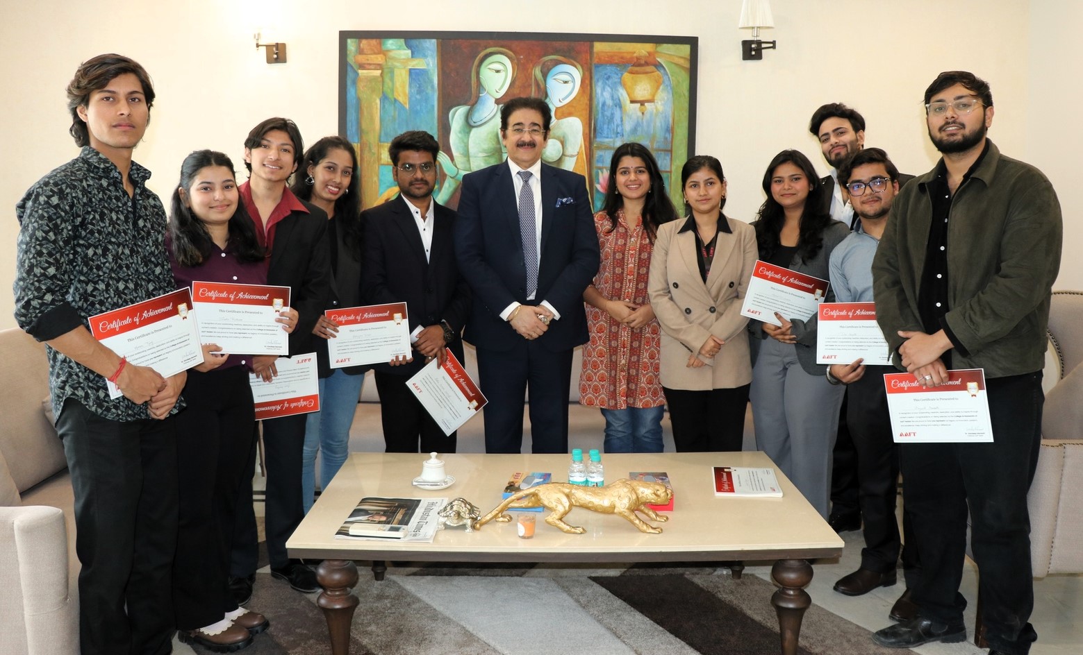 President Sandeep Marwah Sir Felicitates Students with Certificates of Achievement at AAFT